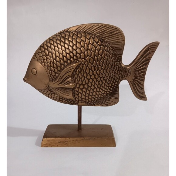 Vintage Brass Fish On Stand MCM Art Decor
